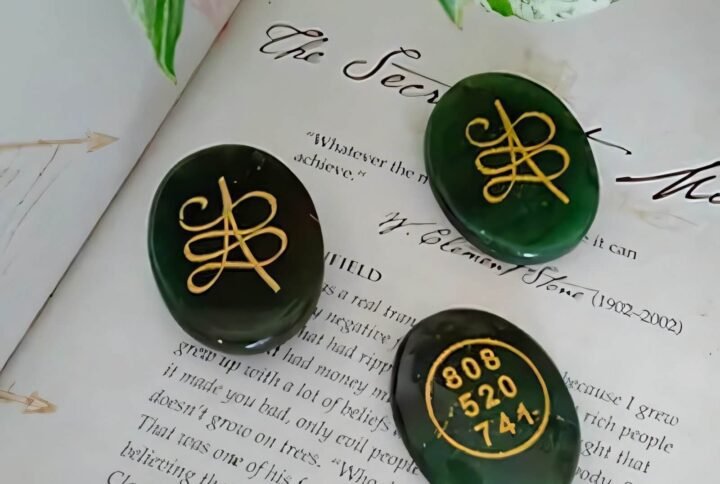 Green Jade stone with Zibu symbol for wealth attraction