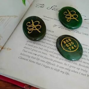Green Jade prosperity stone with healing symbols